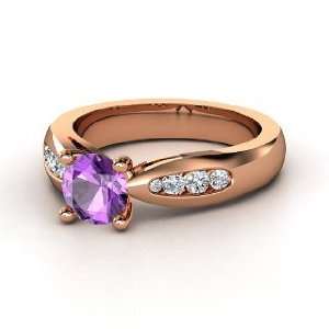  Mia Ring, Round Amethyst 14K Rose Gold Ring with Diamond 