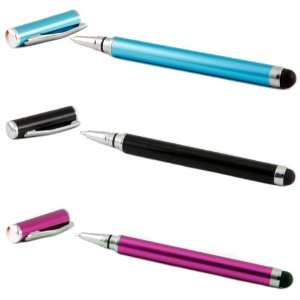  3 Pack of 2 in 1 Stylus Ballpoint Pens Purple, Black, Blue 