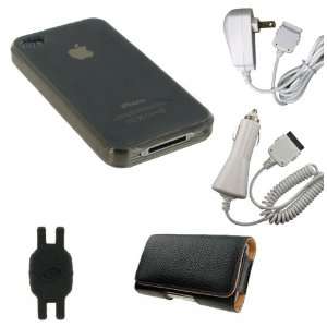 Smoke TPU Silicone Crystal Skin + Leather Holster Case + Home Charger 