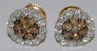 CHOCOLATE DIAMOND STUD EARRINGS & WHITE DIAMOND 14K GOLD 0.5CT OR 1 