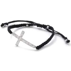 Pull String Sizable Side Cross Bracelet with Crystal Accents   One 
