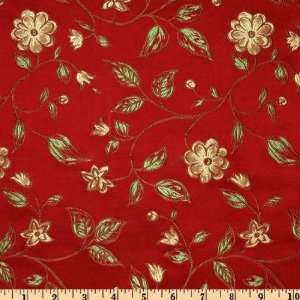  29 Wide Chinese Silk Brocade Flourishing Florals Ruby Fabric 