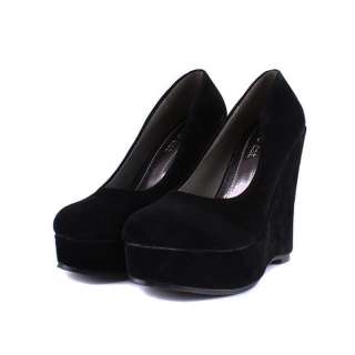 Womens Faux Suede Round Toe Wedges High Heels Solid Color Platform 
