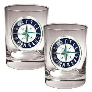  Seattle Mariners MLB 2pc Rocks Glass Set   Primary Logo 