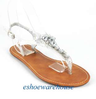   Awesome Dazzle Rhinestone T Strap Flat Thong Sandals Shoes  