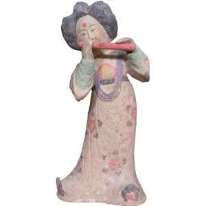 SALE Tong Style hand painted Ceramic Lady flute Player with Country 