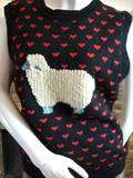   80s INDIE Wool FUZZY KNUBBY SHEEP & HEARTS Graphic Sweater L  
