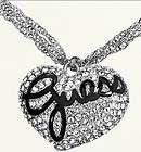 NEW $95 GUESS EXCLUSIVE LARGE PAVE HEART LOGO COLLIER N