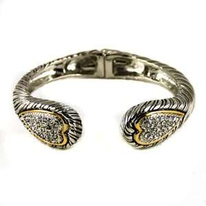  Vintage Inspired Two tone Cuff Bracelet with Heart Shape 