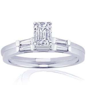  1 Ct Emerald Cut Diamond Engagement Wedding Rings Bar Set 