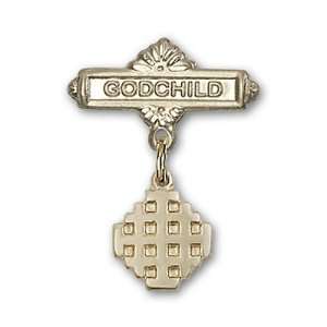   Baby Badge with Jerusalem Cross Charm and Godchild Badge Pin Jewelry