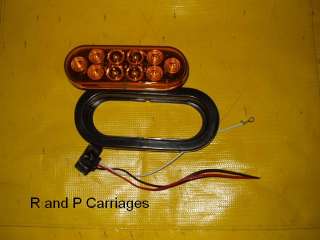 TWO 6 Oval Multi Function LED Amber TurnLight With Plug& Grommet