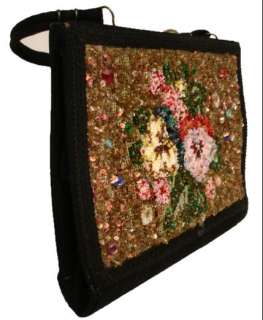 Vintage Caron Black Crewel/Bead Handbag 1950’S  