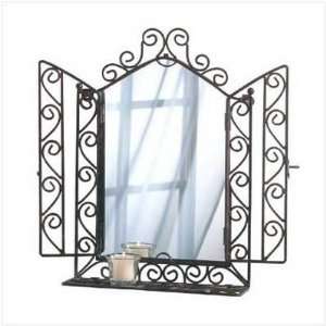  WROUGHT IRON WALL SHELF WITH MIRROR