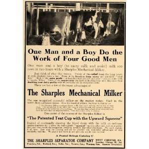 1913 Ad Sharples Mechanical Cow Milker Teat Cup Milking   Original 
