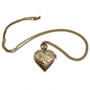   Carving Design with Heart Shape Flip Cover Antique Style Pocket Watch