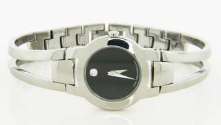 MOVADO BLACK DIAL STAINLESS STEEL WOMENS WATCH  