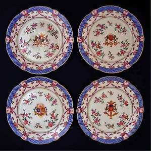Set 4 Chinese Export Style Armorial Plates Samson 8.5D  