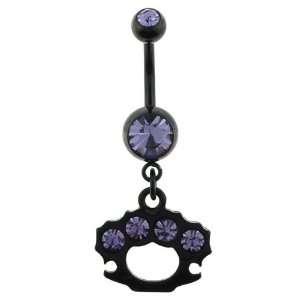   Stainless Steel Belly Ring   Brass Knuckles with Purple CZ: Jewelry