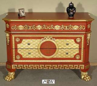 Italian Painted Cherry & Gold Chest Dresser Commode  