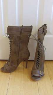 Victorias Secret $150 taupe peep toe lace up boots 8.5  