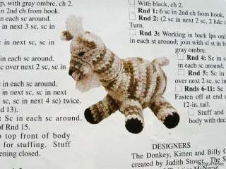 Country & City Crochet Critters / Animals~ Donkey, Kitten, Schnauzer 