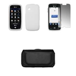  LG Prime GS390 Premium Black Leather Carrying Case + Case 
