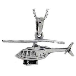 925 Sterling Silver Helicopter Pendant (w/ 18 Silver Chain), 1 3/16 