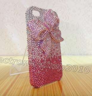   3D Pink Bow Full Swarovski Crystals Case Cover For iPhone 4 4G 4S Pink