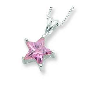  Sterling Silver Pink Cz Star Necklace Jewelry