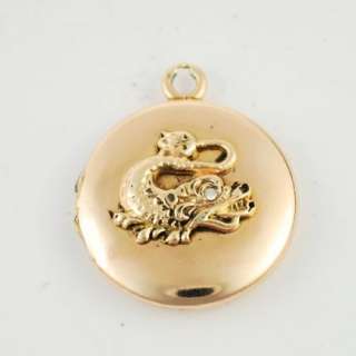 Antique 10K Solid Gold Double Sided Locket Dragon   