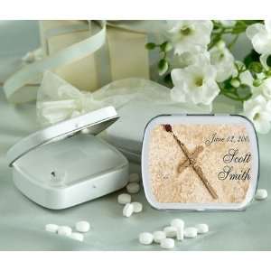 Baby Keepsake: Rosary Design Personalized Glossy White Hinged Mint Box 