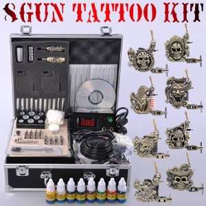  Tattoo Kit 8 Gun 8 Coil LCD Power Supply   Copper Series 