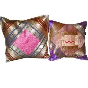   Sari Zari Borders Brocade Pillow Cover 16x16 Inch: Home & Kitchen
