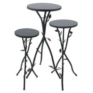 Danya B MN1129 Set of 3 Round Pedestals with Leaves and Marble Top 