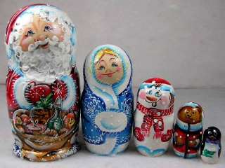 SALE Russian Nesting Dolls Set of 5 SANTA  