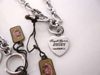 Auth Juicy Couture Silver Heart Starter Chain Necklace and Bracelet 