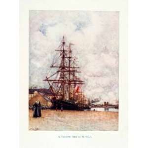  1906 Color Print Sailboat Ship Saint Malo Brittany France 