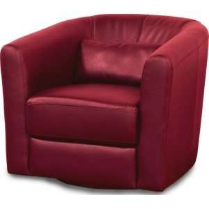  Angelica Low Profile Swivel Lounge Armchair in Red Leather 