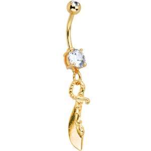  Gold Saber Sword Dangle Clear Gem Belly Ring: Jewelry