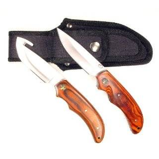 RUKO Pakkawood Handle Gut Hook Skinning Knife Set with Folding Knife 