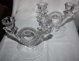   Pair Of DOUBLE GLASS CANDLESTICKS Candle holders Pretty!  