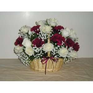  Rose and Carnation Silk Flower Basket