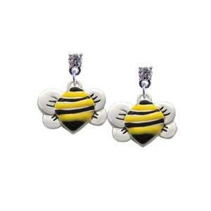  Large Enamel Bumble Bee Clear Swarovski Post Charm 