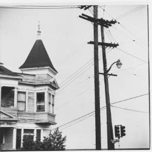 Turret and Roof of Victorian Style House in Bunker Hill Section of Los 