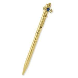  Gold Tone Blue Crystal Cross Pen: Jewelry