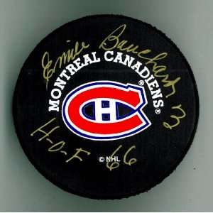 Emile Bouchard Autographed Hockey Puck w/ HOF #3  Sports 
