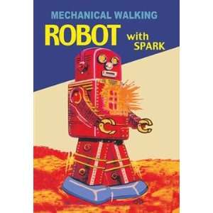   Poster/Decal   Mechanical Walking Red Robot with Spark: Home & Kitchen