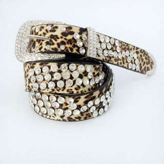 Leopard Rhinestone Studded Needle pin Buckle Belt Waistband+1holding 