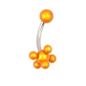    Orange Reflectorized Faux Pearl Flower Belly Button Ring: Jewelry